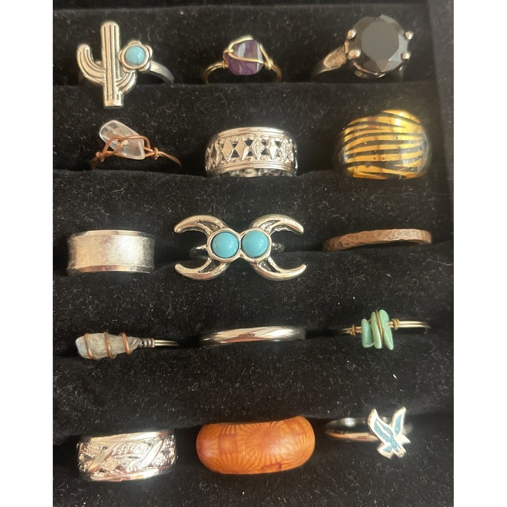 Lot of 15 Costume Rings Beads Stones Gold Silver Tone #10